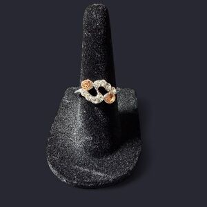 Silver Tone Rhinestone Link Ring - Size 5